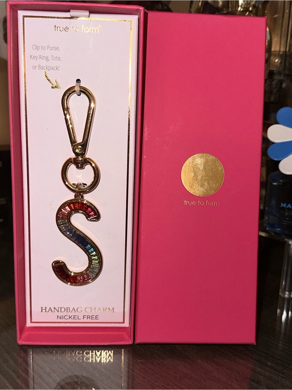 True to Form Gold Initial 'S' Handbag Charm with Multicolor Stones - Picture 3 of 3